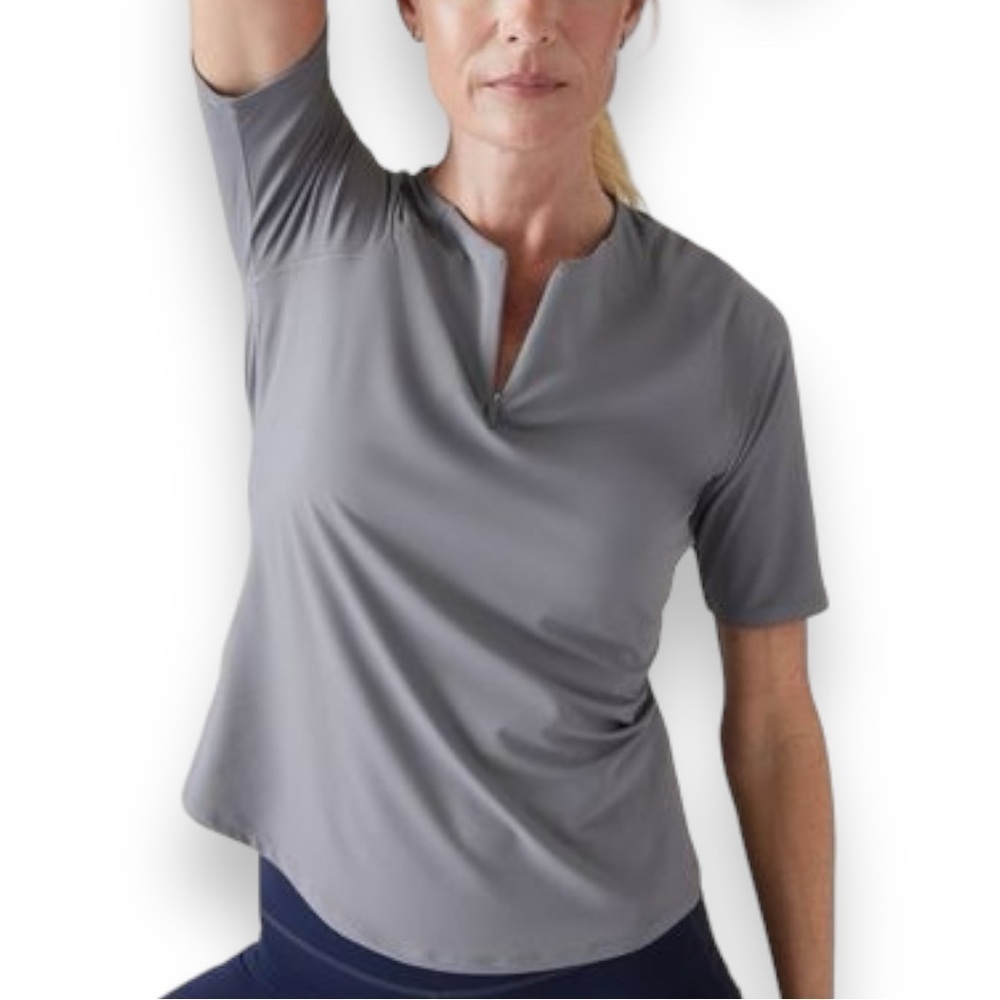 Athleta Shirt Sunchaser 3/4 Sleeve Athletic Workout Yoga Running Tee Grey Size L